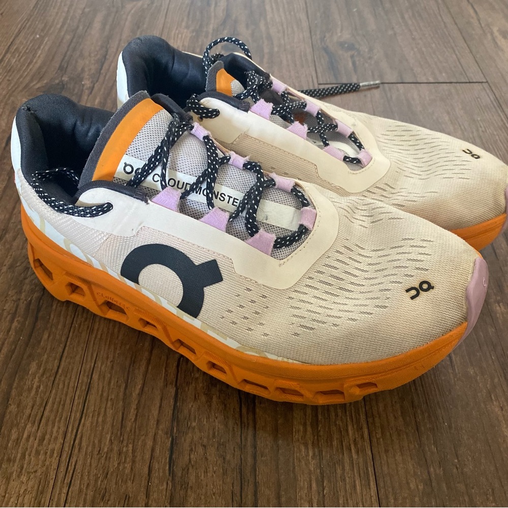 On Running Cloudmonster Sneakers in Beige, Orange, Black & Pink